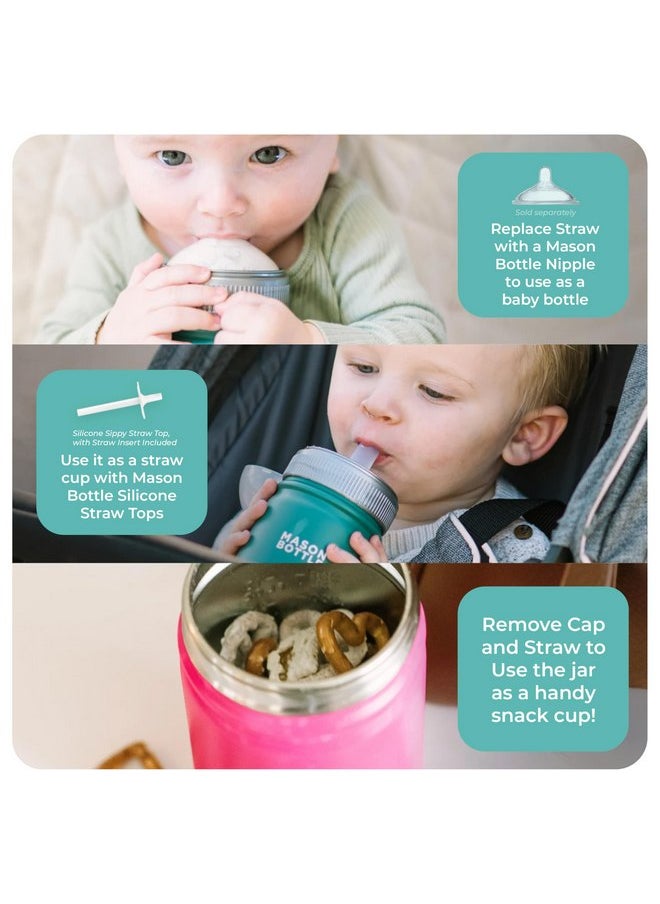Mason Bottle Kids Mason Jar Cup with Lid and Straw - Stainless Steel Sippy Cup - BPA-Free, Spill Proof Toddler Tumbler - Regular-Mouth Mason Jar, Snack Cup, Smoothie Cup for Kids (Green)