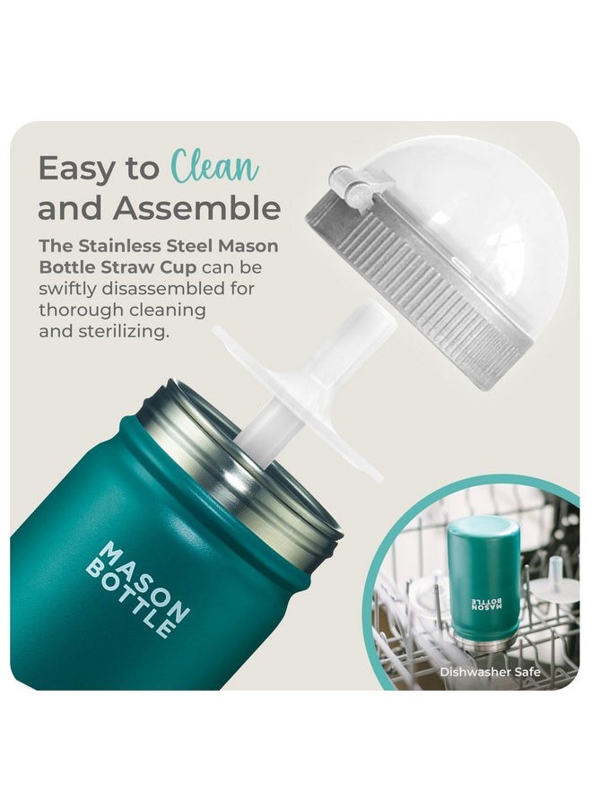 Mason Bottle Kids Mason Jar Cup with Lid and Straw - Stainless Steel Sippy Cup - BPA-Free, Spill Proof Toddler Tumbler - Regular-Mouth Mason Jar, Snack Cup, Smoothie Cup for Kids (Green)