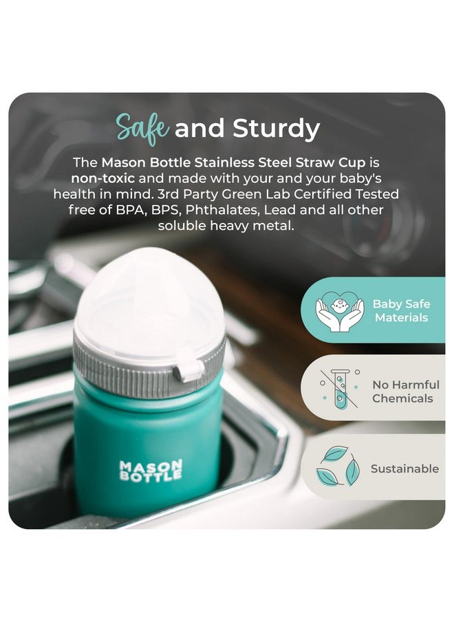 Mason Bottle Kids Mason Jar Cup with Lid and Straw - Stainless Steel Sippy Cup - BPA-Free, Spill Proof Toddler Tumbler - Regular-Mouth Mason Jar, Snack Cup, Smoothie Cup for Kids (Green)