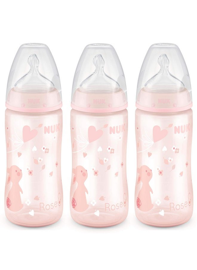 NUK Smooth Flow Anti Colic Baby Bottle, 10 oz, 3 Pack, Pink Bunnies