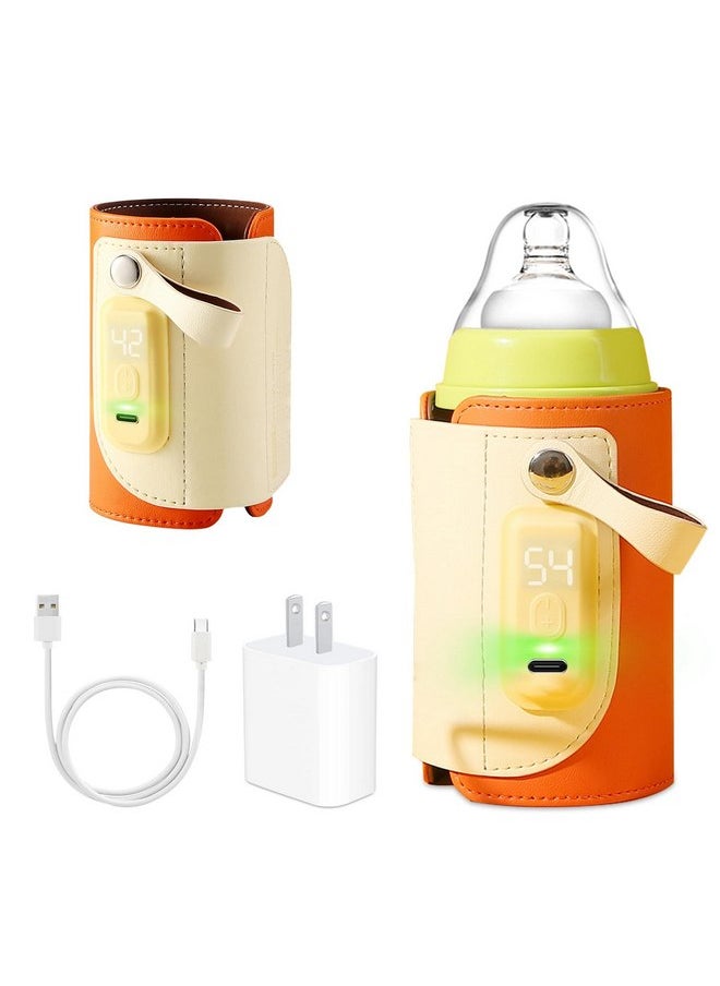 Baby Bottle Warmer, Moclever Baby Bottle Insulation Cover Bottle Warmer, 5 Temperature Adjustable&Accurate Temperature Control with LED Display, Fast Charge Adapter for Outdoor Car Travel
