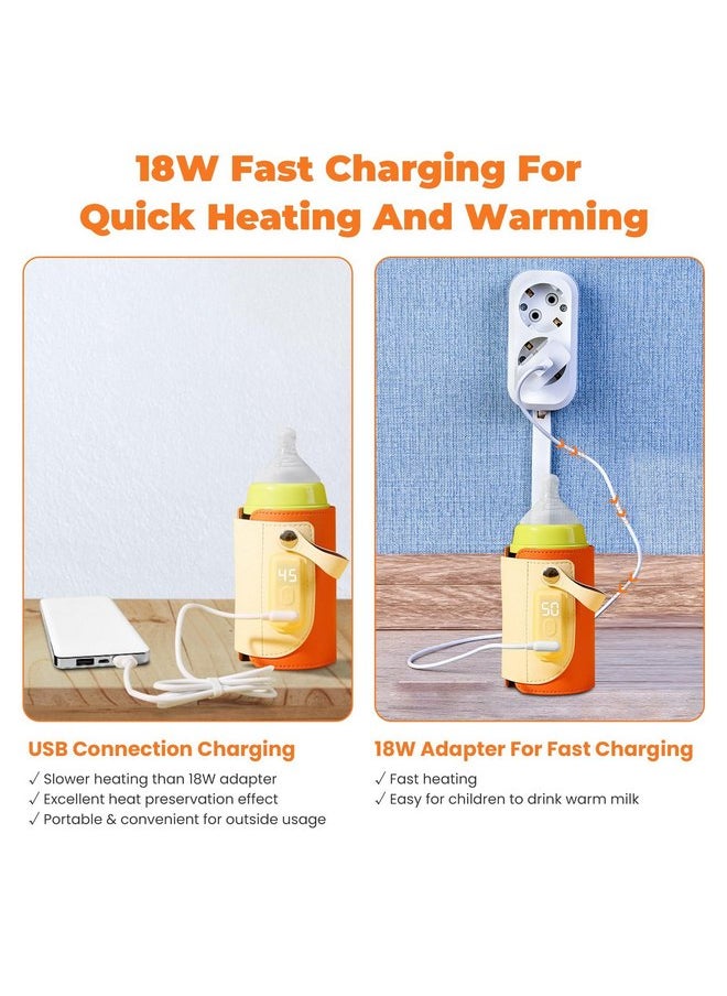 Baby Bottle Warmer, Moclever Baby Bottle Insulation Cover Bottle Warmer, 5 Temperature Adjustable&Accurate Temperature Control with LED Display, Fast Charge Adapter for Outdoor Car Travel