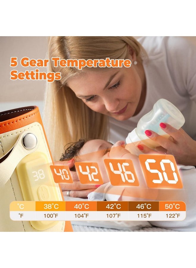 Baby Bottle Warmer, Moclever Baby Bottle Insulation Cover Bottle Warmer, 5 Temperature Adjustable&Accurate Temperature Control with LED Display, Fast Charge Adapter for Outdoor Car Travel