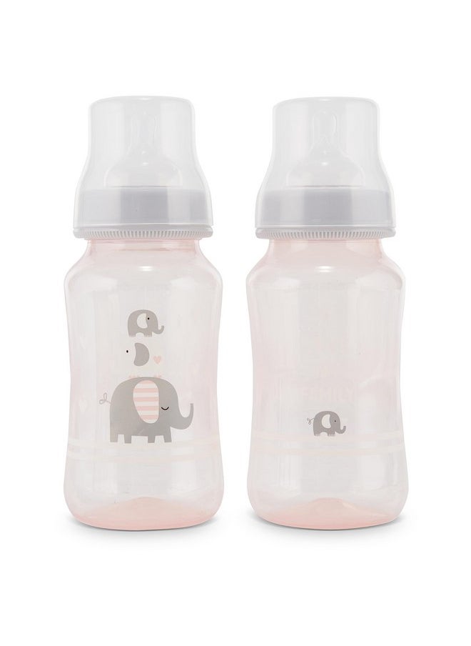 Premium 2-Pack Baby Bottles - 11 Ounce, Hourglass Shape, Fun Boys and Girls Prints, Clear Cover - BPA-Free