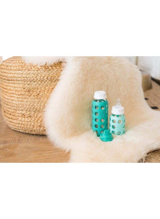 Lifefactory 6 Bottle Starter Set (4) 4-Ounce Baby Bottle in Mint/Blanket (2) 9-Ounce Baby Bottle in Kale/Blueberry (2) Flat Caps (2) Sippy Caps (2) Stage 2 Nipples, Mint/Blanket/Kale/Blueberry/White