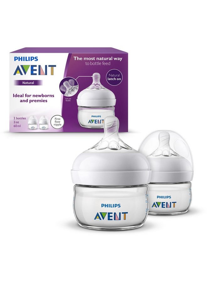 Philips Avent Natural Baby Bottles, with First Flow Nipple, 2OZ/60ML, 2 Pack, SCF019/25