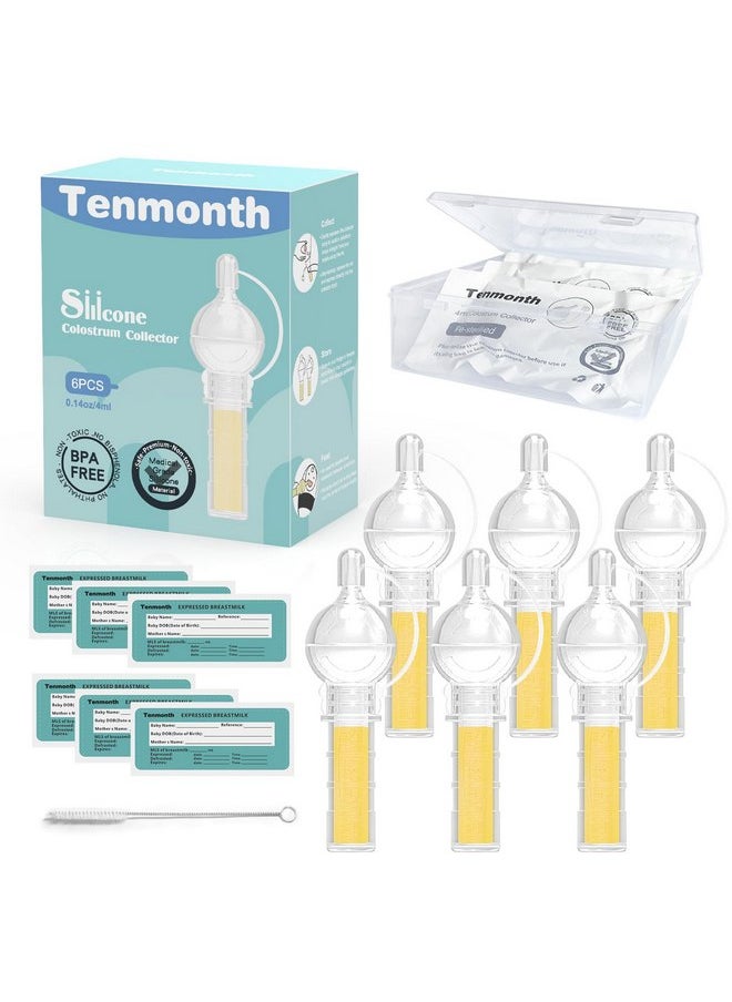 Colostrum Collector Kit Tenmonth Breast Milk Collector with Storage Case Set, Portable Colostrum Container Ready-to-Use, BPA Free 0.1oz/4ml, 6pcs