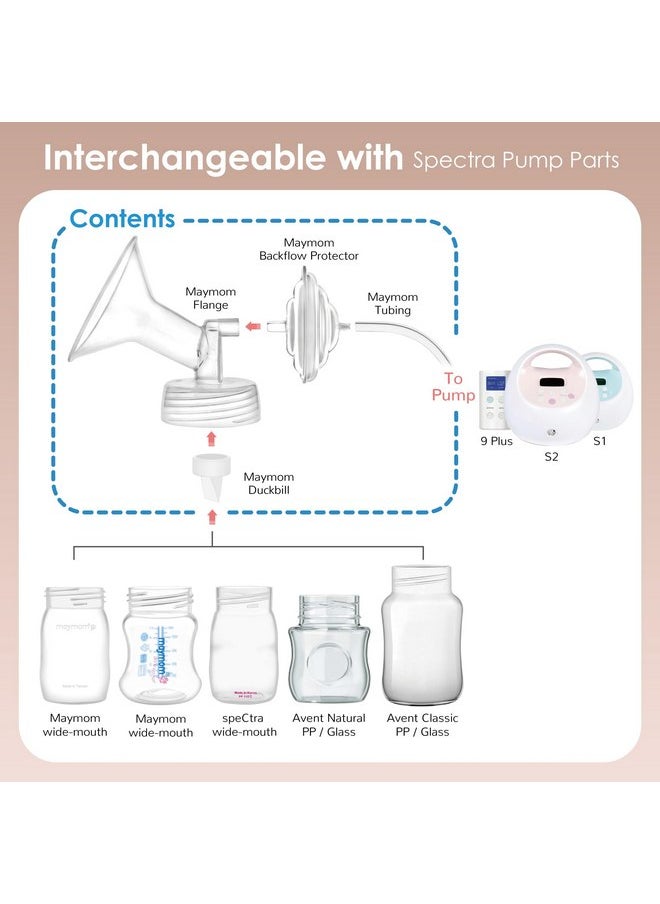 Maymom Pump Parts Compatible with Spectra S2 Spectra S1 Spectra 9 Plus Breastpump, Flange (19mm) Valve Tubing Backflow Protector, Not Original Spectra Replacement Pump Parts Spectra S2 Accessories
