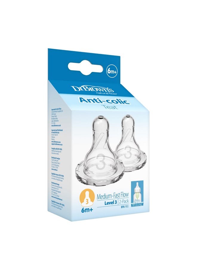 Dr. Brown's Dr Brown Natural Flow Level 3 Narrow Nipple Set Of 2 (6M+) Clear