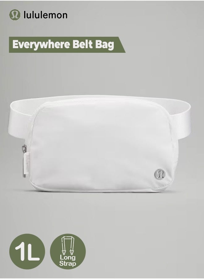 Everywhere Belt Bag, Compact and Hands Free Essential Belly Bag with Zippered Pockets for On the Go Convenience, White