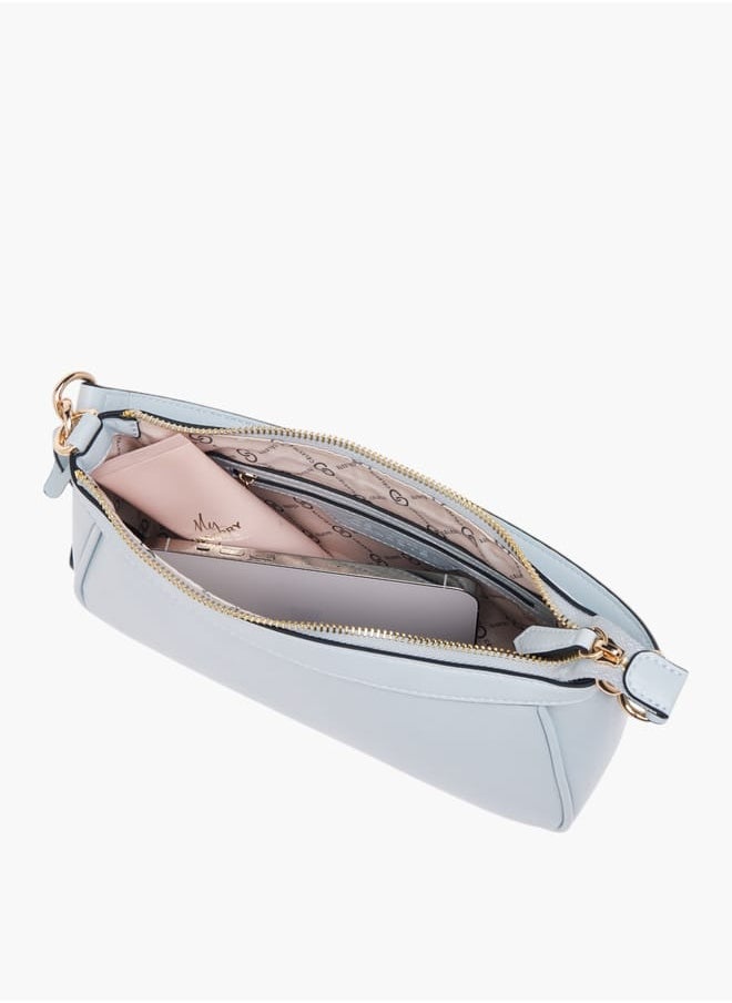 Women Solid Shoulder Bag with Zip Closure and Adjustable Strap