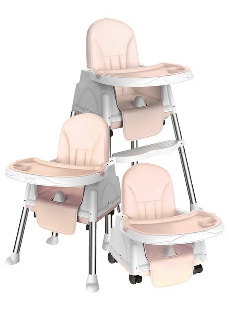 Versatile 3 In 1 Portable Adjustable Baby High Dining Chair With Detachable Tray And Wheels