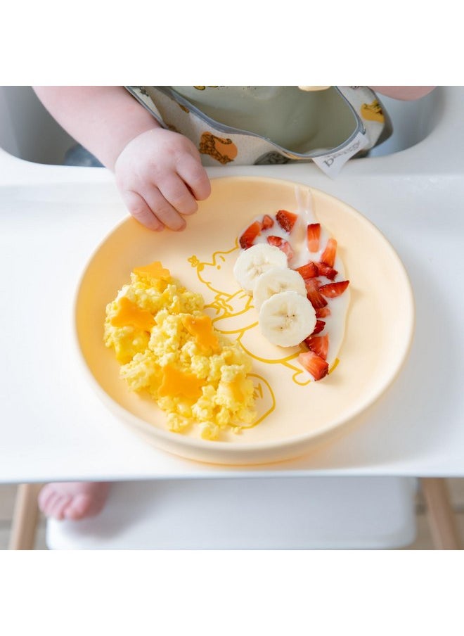 Bumkins Disney Baby and Toddler Plate and Spoon Set, Silicone Dish for Babies and Kids, Baby Led Weaning, Children Feeding Supplies, Microwave Safe, Platinum Silicone, Ages 6 Months, Winnie the Pooh