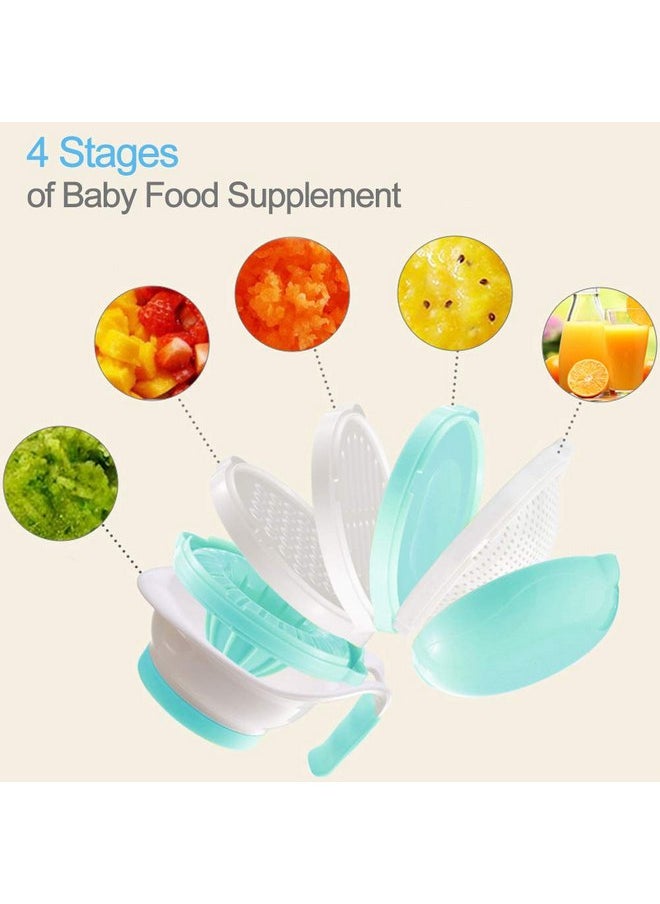 Matyz Versatile Baby Food Maker Set - Toddler Food Mills with Mash Bowl, Hand Masher, Citrus Juicer, Grater - Making Homemade Baby Food - Fruits and Vegetables Masher - No BPA (Mint Green)