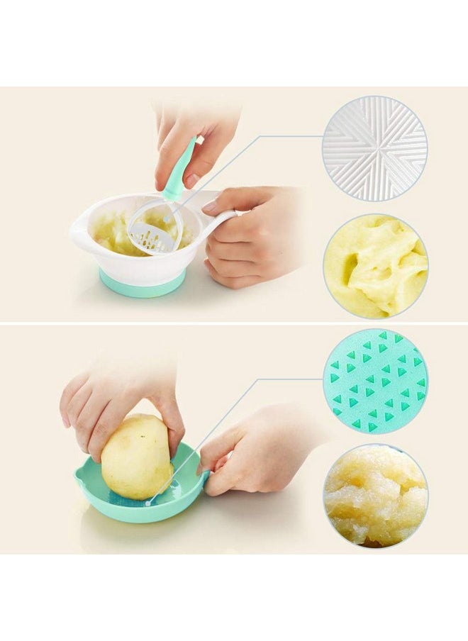 Matyz Versatile Baby Food Maker Set - Toddler Food Mills with Mash Bowl, Hand Masher, Citrus Juicer, Grater - Making Homemade Baby Food - Fruits and Vegetables Masher - No BPA (Mint Green)