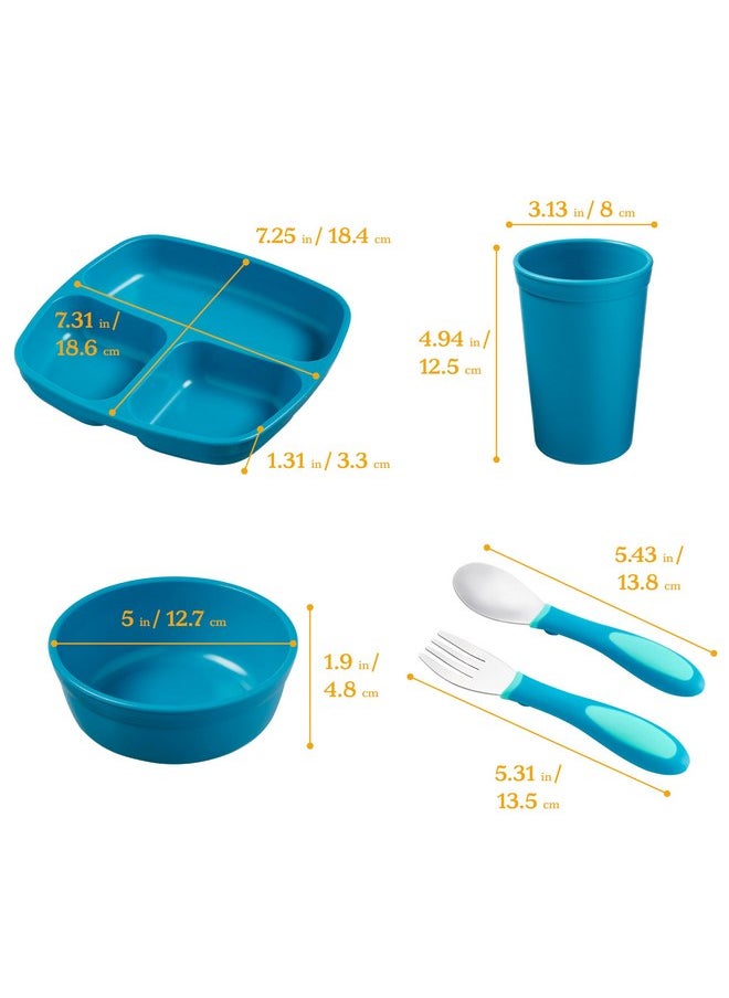 ECR4Kids My First Meal Pal Combo Set, Children's Tableware, Teal, 15-Piece