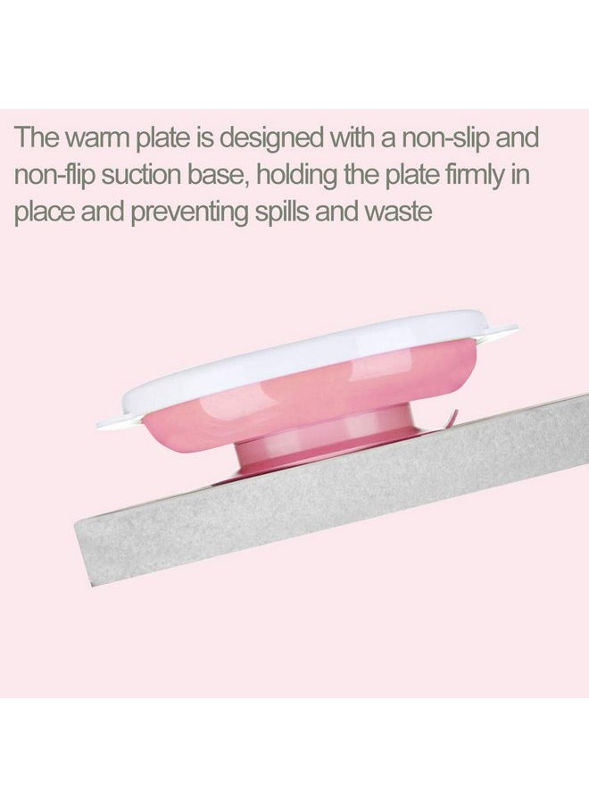 Matyz 2-Pack Baby Feeding Suction Warm Plate with Draining and Drying Design - Stay Put Divided Plate for Kids - Including 2 Toddler Plates and 4 Spoons - Microwave & Dishwasher Safe (Pink)