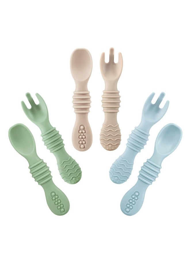 PandaEar 6 Pack Silicone Baby Spoons & Forks | Baby Feeding Set Self Feeding Utensils, Toddler Infant Feeding Spoon Forks BPA Free First Stage