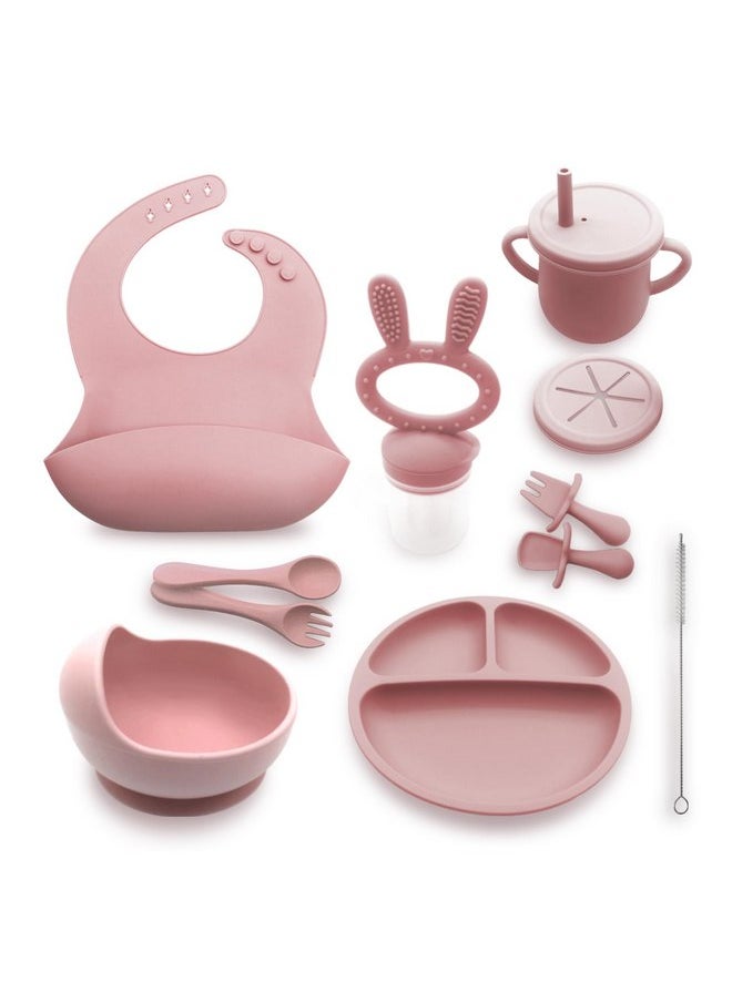 Generic Silicone Baby Feeding Set, Baby Plates and Bowls Set, Suction Plates for Baby, Baby Feeding Essentials, Baby Led Weaning Supplies, Baby Plates with Suction, Baby Utensils (Rose Pink), Regular