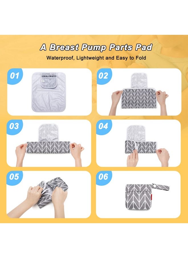 Damero Breast Pump Parts Bag, Wet Dry Breast Pump Parts Bag, Pumping Bag with Waterproof Mat and Mesh Bag, Gray Arrow