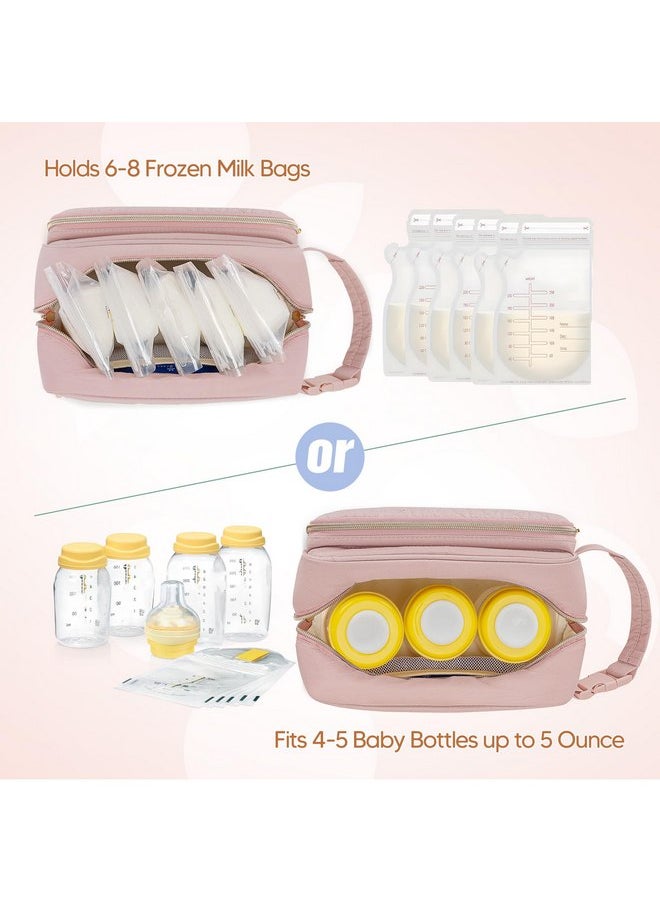 Damero Breastmilk Cooler Bag with 4 Ice Packs, Breast Milk Cooler Travel Bag Fit for Milk Bags or Bottles, with Buckle Handle for Breastfeeding Moms Travel/Daycare, Pink
