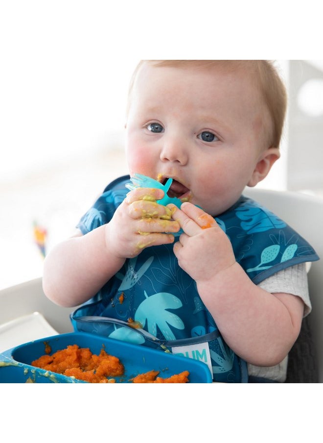 Bumkins Baby Utensils Set, Chewtensils Silicone Spoons for Dipping, Self-Feeding, Baby Led Weaning, Trainer Learning, First Stage Eating, Soft Practice Fork and Spoon, Babies 6 Months, Blue Jelly