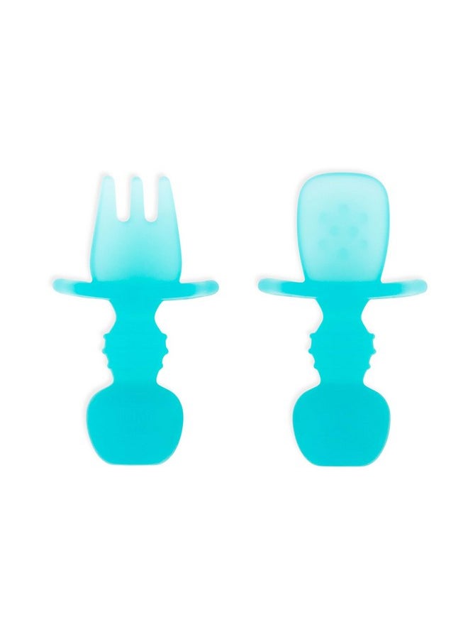Bumkins Baby Utensils Set, Chewtensils Silicone Spoons for Dipping, Self-Feeding, Baby Led Weaning, Trainer Learning, First Stage Eating, Soft Practice Fork and Spoon, Babies 6 Months, Blue Jelly