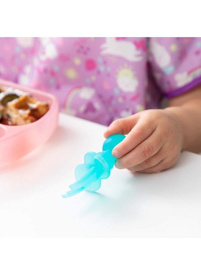 Bumkins Baby Utensils Set, Chewtensils Silicone Spoons for Dipping, Self-Feeding, Baby Led Weaning, Trainer Learning, First Stage Eating, Soft Practice Fork and Spoon, Babies 6 Months, Blue Jelly