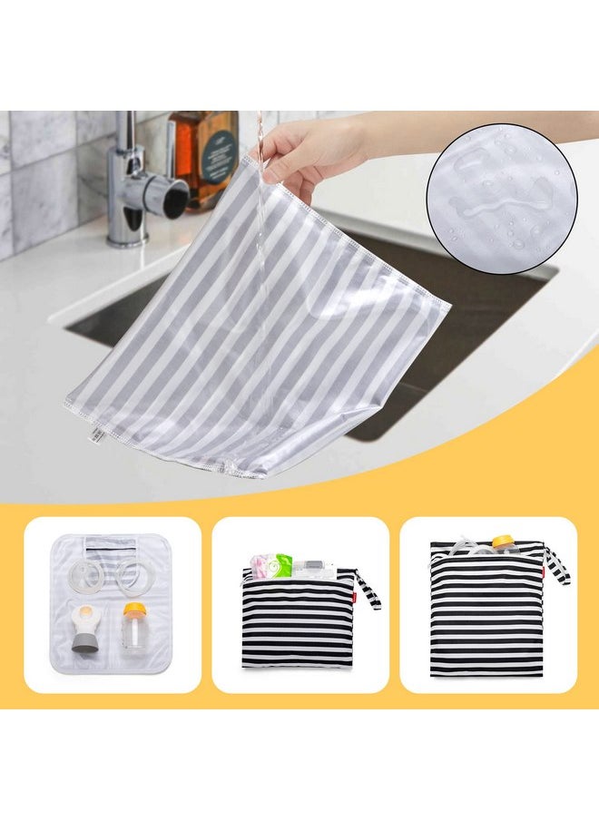 Damero Breast Pump Parts Bag, 2Pack Wet Bag for Breast Pump Parts Storage with Waterproof Mat, Black Strips