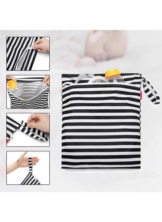Damero Breast Pump Parts Bag, 2Pack Wet Bag for Breast Pump Parts Storage with Waterproof Mat, Black Strips