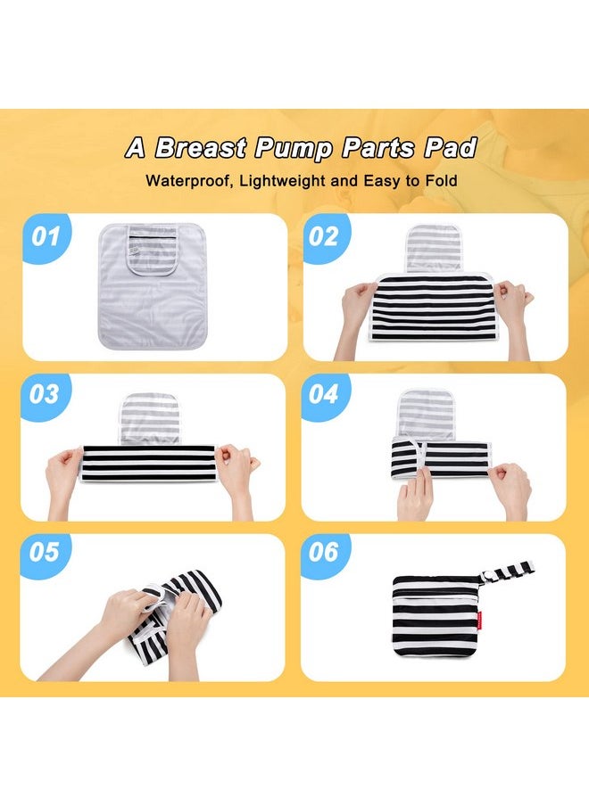 Damero Breast Pump Parts Bag, 2Pack Wet Bag for Breast Pump Parts Storage with Waterproof Mat, Black Strips