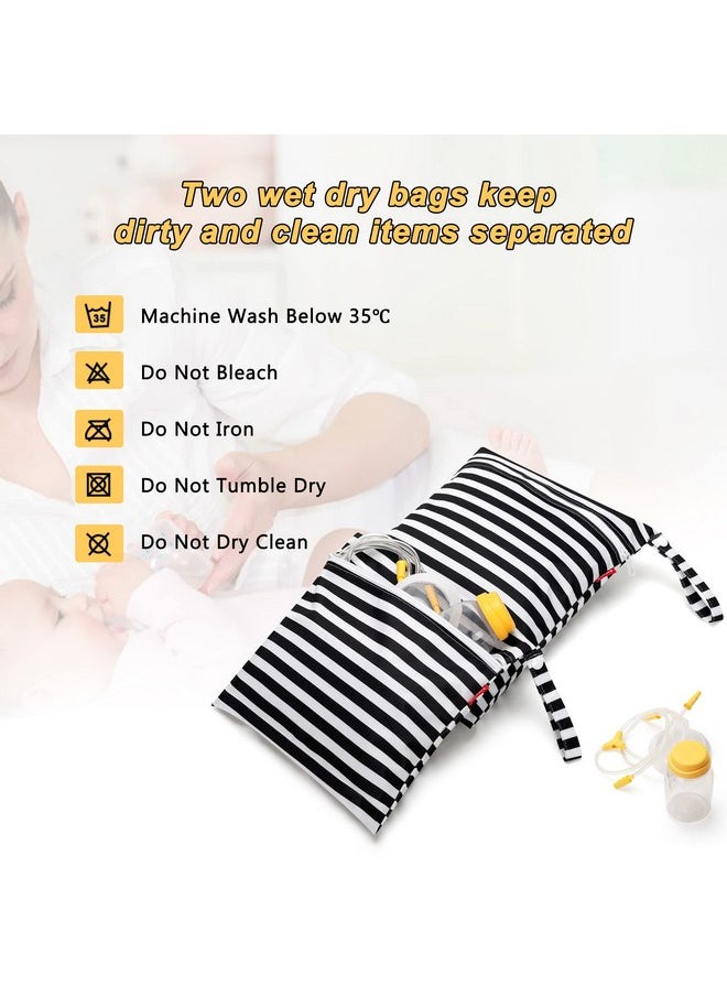 Damero Breast Pump Parts Bag, 2Pack Wet Bag for Breast Pump Parts Storage with Waterproof Mat, Black Strips