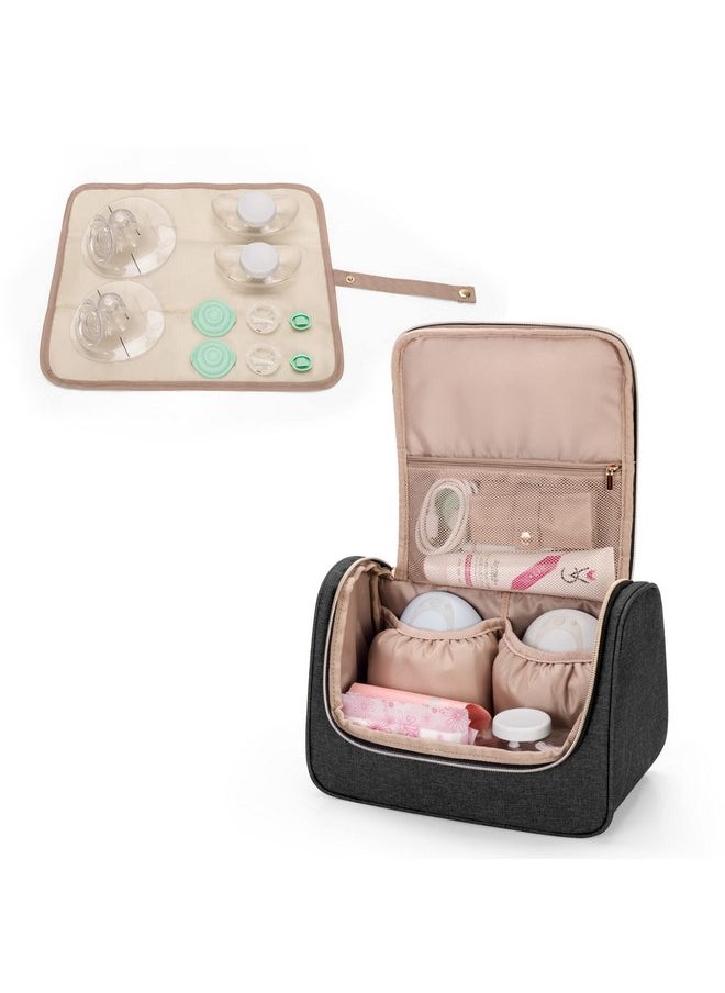 Luxja Wearable Breast Pump Bag (with a Waterproof Mat) Compatible with Momcozy and Elvie Breast Pump, Carrying Case for Wearable Breast Pump and Extra Parts (Patent Pending), Black
