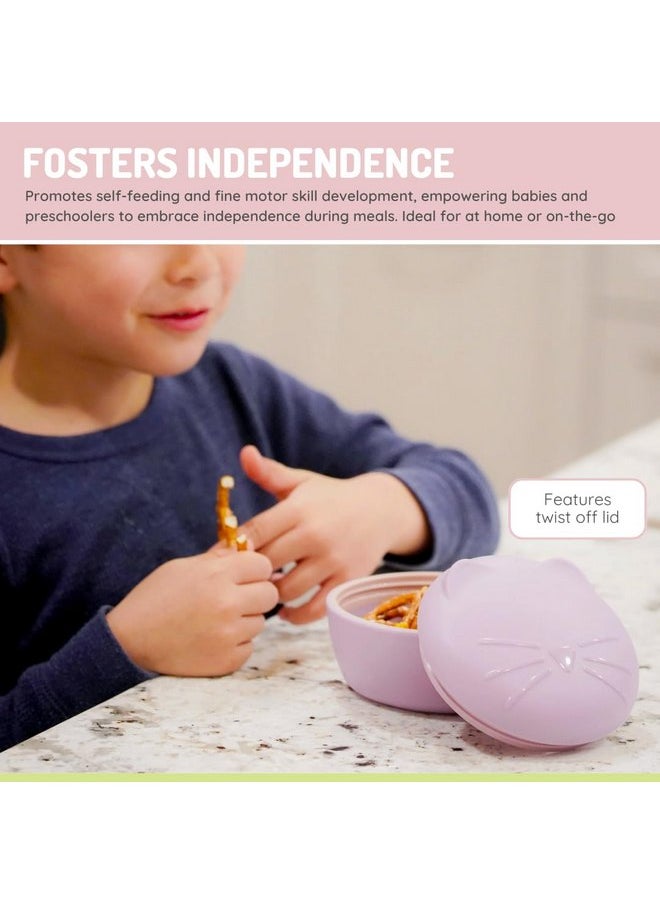melii Silicone Bowl with Lid and Stainless Steel Utensils - BPA-Free, Leakproof Food Storage for Babies, Toddlers and Kids - 11.8 oz / 350 ml Snack Container - Dishwasher and Microwave Safe - Cat