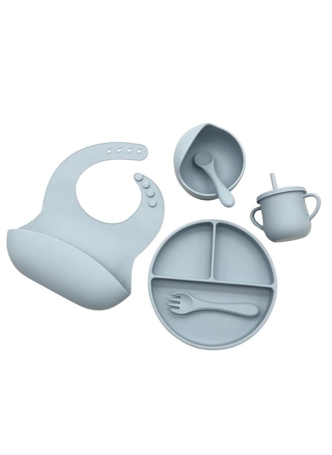 Premium Baby Dinnerware Set | Silicone Baby Feeding Set | Dishwasher Safe | Safe & Easy to Clean | Includes Suction Bowl, Divided Plate, Sippy Cup & Utensil Set | BPA Free | (Blue)