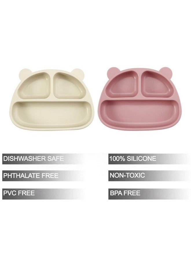 PandaEar 2 Pack Silicone Baby Suction Plates with 2 Spoons for Self Feeding, 100% Silicone Kids Toddler Suction Plates, Divided Baby Plate Set, Microwave & Dishwasher Safe, BPA Free