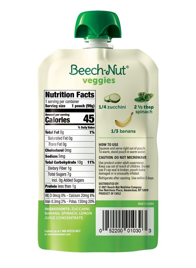 Beech-Nut Veggies Stage 2 Baby Food, Zucchini Spinach & Banana, 3.5 oz Pouch