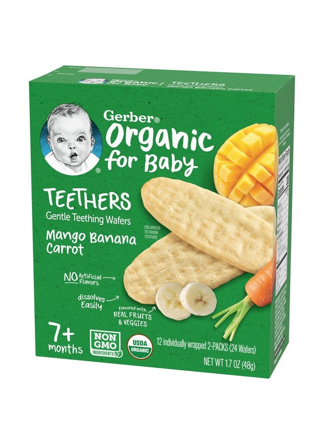 Gerber Organic for Baby Teethers, Mango Banana Carrot, Gentle Teething Wafers, Made with Non-GMO Ingredients, 12 Individually Wrapped 2 Packs Per Box (Pack of 2 Boxes)