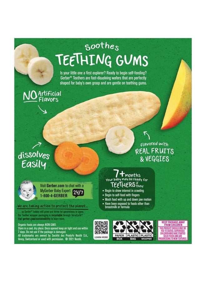 Gerber Organic for Baby Teethers, Mango Banana Carrot, Gentle Teething Wafers, Made with Non-GMO Ingredients, 12 Individually Wrapped 2 Packs Per Box (Pack of 2 Boxes)