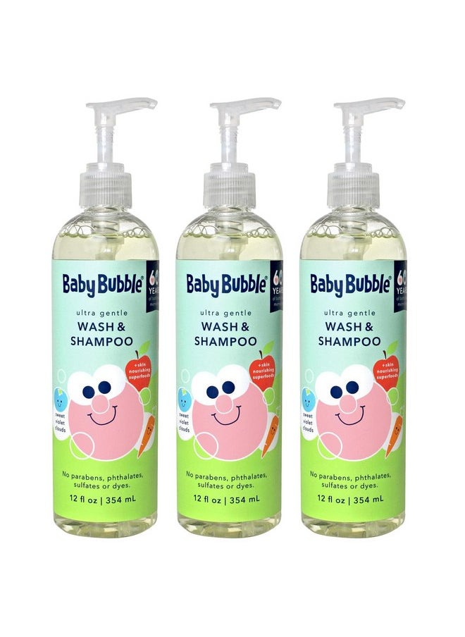 Mr. Bubble Baby Bubble Ultra Gentle Body Wash & Shampoo, Sweet Violet Clouds Scent, 12 oz. Pack of 3