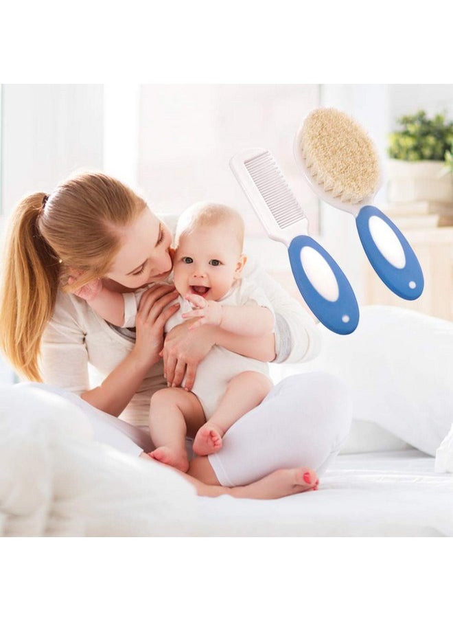 Baby Hair Brush and Comb Set for Newborns & Toddlers | Natural Soft Goat Bristles | Ideal for Cradle Cap | Perfect Baby Registry Gift (Blue)