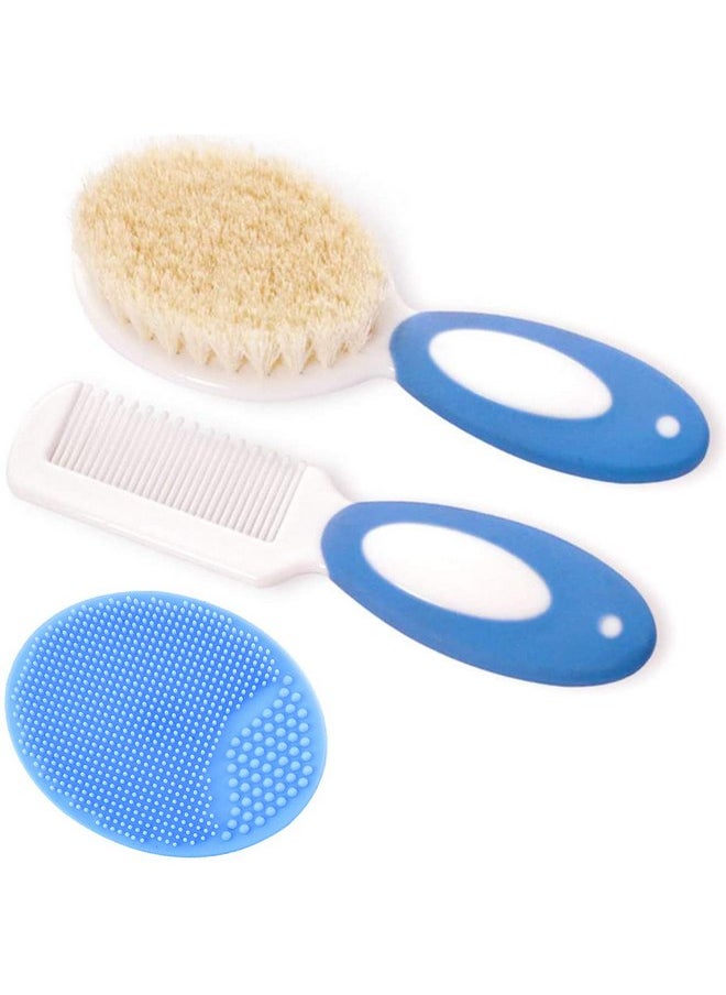 Baby Hair Brush and Comb Set for Newborns & Toddlers | Natural Soft Goat Bristles | Ideal for Cradle Cap | Perfect Baby Registry Gift (Blue)