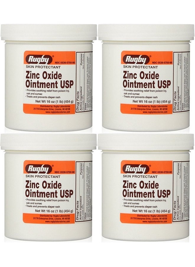 Rugby Zinc Oxide Ointment Skin Protectant - 20% - 16 Oz (1lb) (454 g) - 4 pack