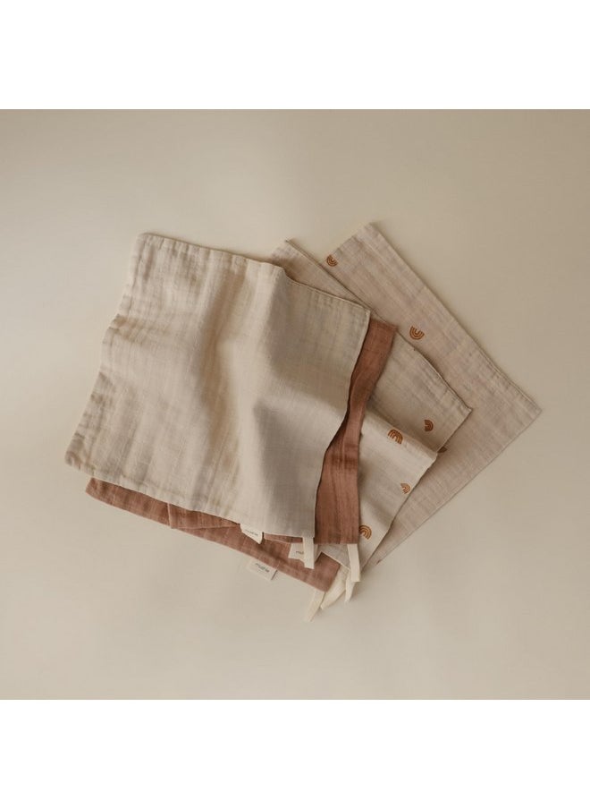 mushie Muslin Organic Cotton Washcloths 5-Pack (Rainbow Combo) | Soft Wipes for Baby Cleanups and Bathing