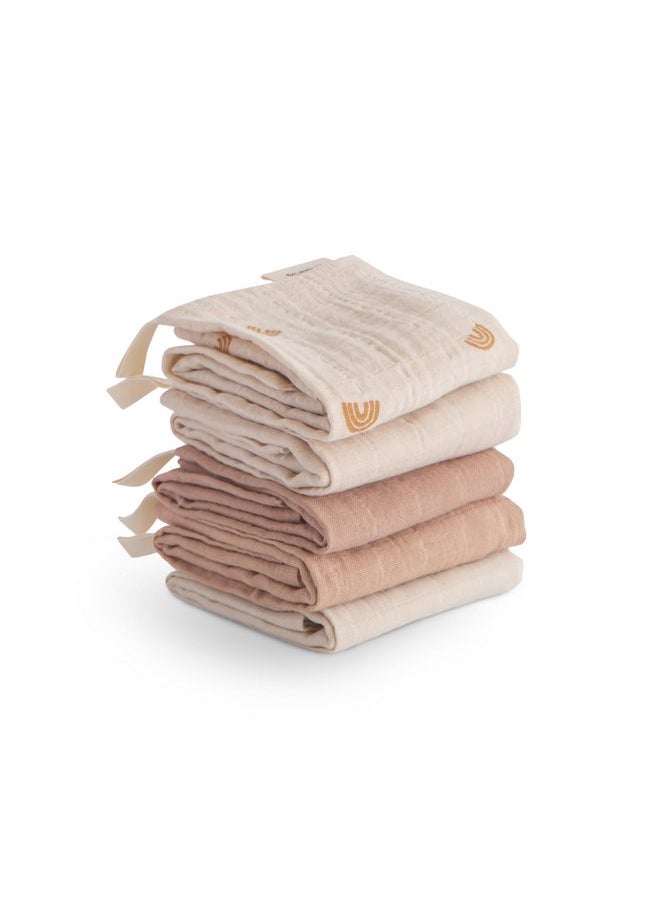 mushie Muslin Organic Cotton Washcloths 5-Pack (Rainbow Combo) | Soft Wipes for Baby Cleanups and Bathing