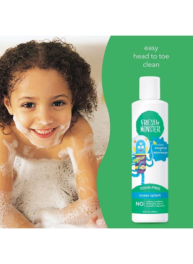 Fresh Monster 2-in-1 Kids Shampoo & Body Wash, Ocean Splash - 8.5oz, Toxin-Free, Hypoallergenic, Natural & PETA Certified Cruelty-Free, Unisex
