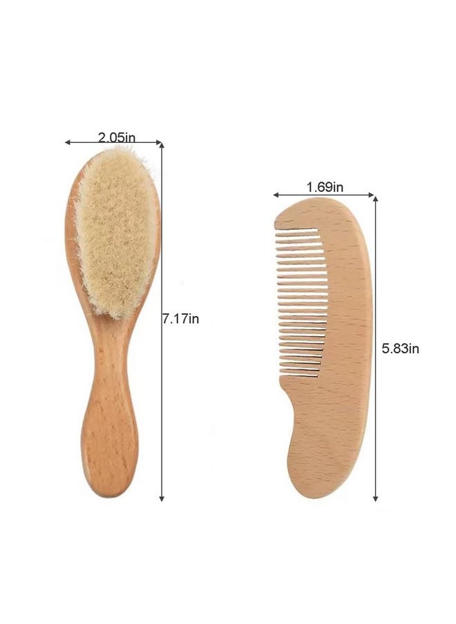 PandaEar 3 Pack Baby Brush and Comb Set Newborn, Silicone Cradle Cap Brush for Babies, Soft Newborn Hair Brush with Soft Goat Bristles, Wooden Toddler Comb Hairbrush Set for Boys and Girls