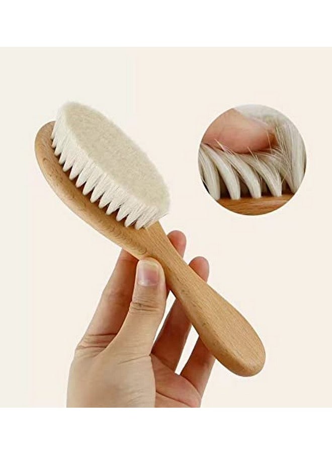 PandaEar 3 Pack Baby Brush and Comb Set Newborn, Silicone Cradle Cap Brush for Babies, Soft Newborn Hair Brush with Soft Goat Bristles, Wooden Toddler Comb Hairbrush Set for Boys and Girls