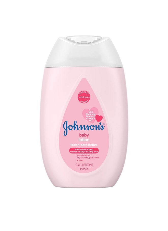 Johnson's Moisturizing Mild Pink Baby Lotion with Coconut Oil for Delicate Baby Skin, Paraben-, Phthalate- & Dye-Free, Hypoallergenic & Dermatologist-Tested, Baby Skin Care, 3.4 Fl. Oz