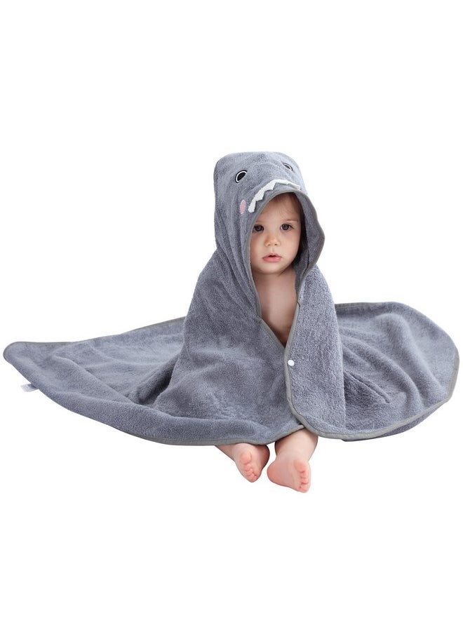 MICHLEY Bamboo Viscose Baby Hooded Bath Towel for 0-5 Years Boys and Girls, 29.5 x 39.5 Inch Ultra-Soft and Quick-Drying Infant Bathrobe (Shark)